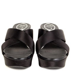 RENE CAOVILLA black SATIN WEDGE Sandals Shoes 38.5