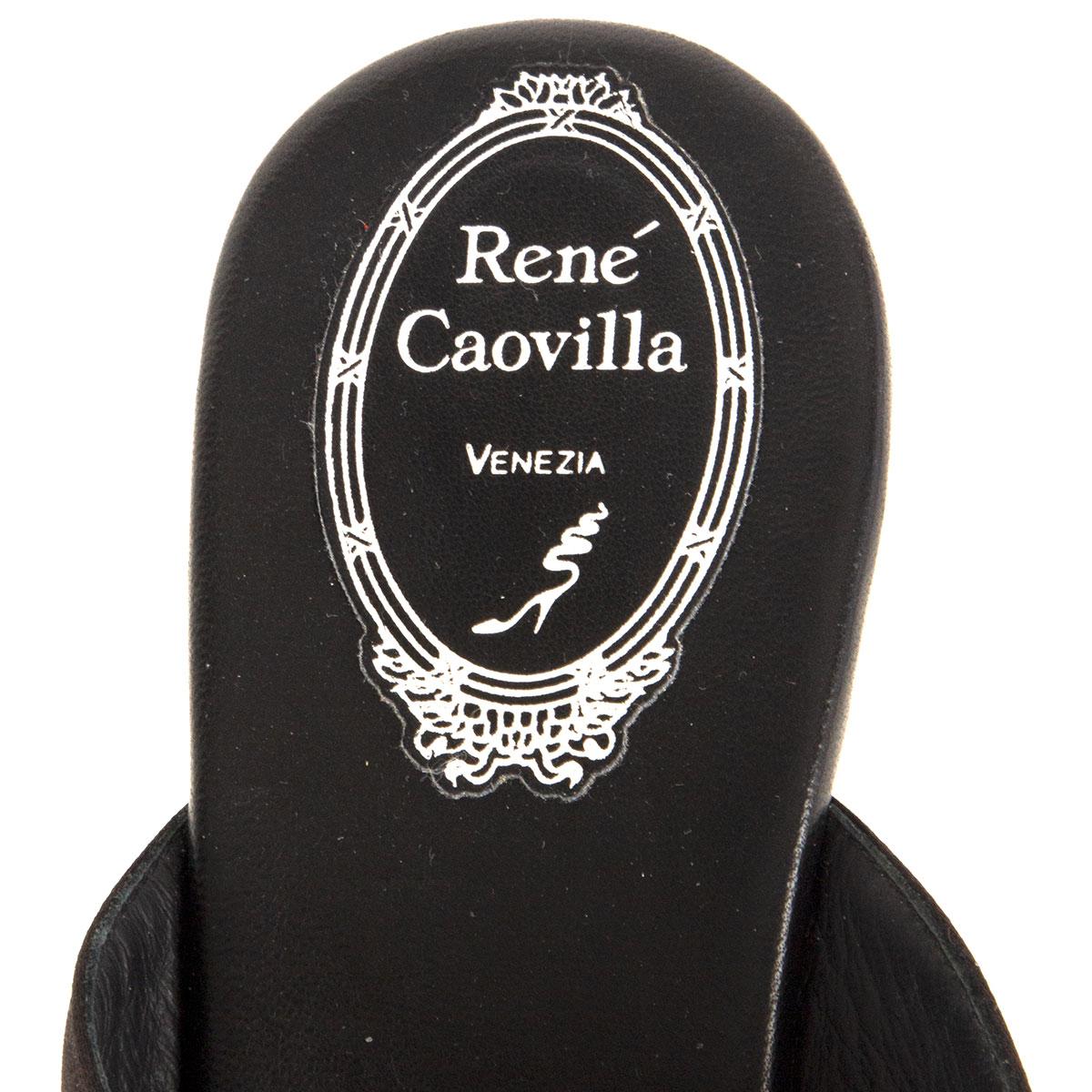 Black RENE CAOVILLA black SATIN WEDGE Sandals Shoes 38.5 For Sale