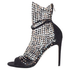 Rene Caovilla Black Suede And Mesh Crystal Embellished Galaxia Open Toe Ankle St