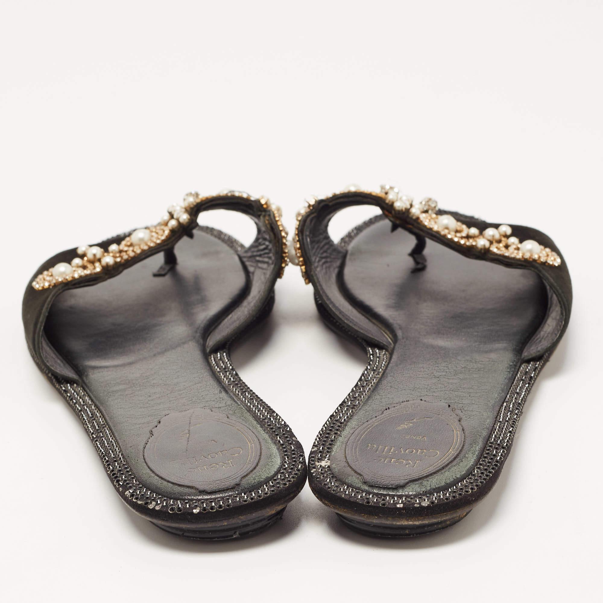 Rene Caovilla - Scivoli piatti in camoscio nero impreziositi da cristalli - taglia 40 in vendita 1