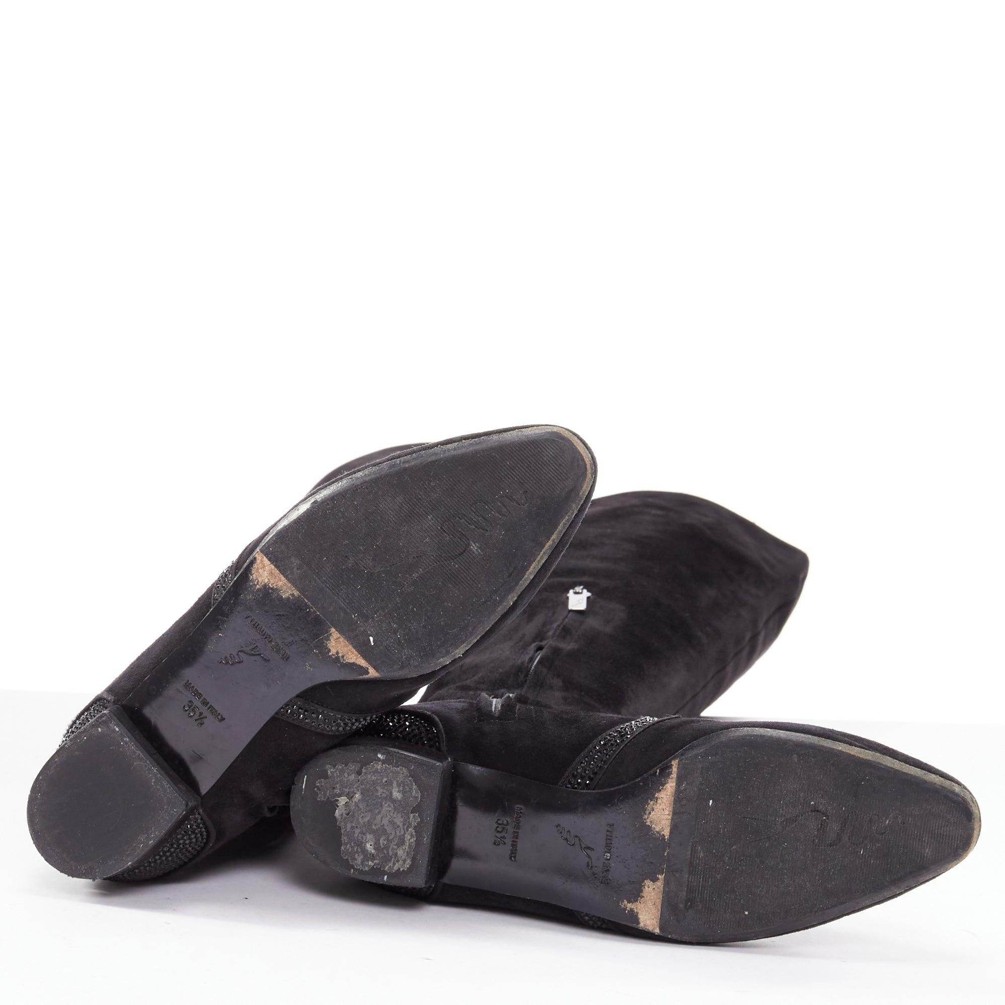 Rene Caovilla, botte plate en daim noir avec fente arrière et strass au niveau du genou EU35.5 en vente 6