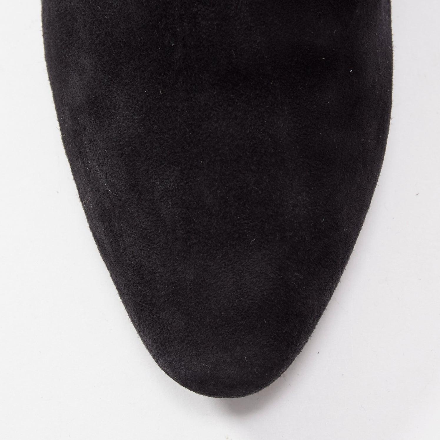 Rene Caovilla, botte plate en daim noir avec fente arrière et strass au niveau du genou EU35.5 en vente 1