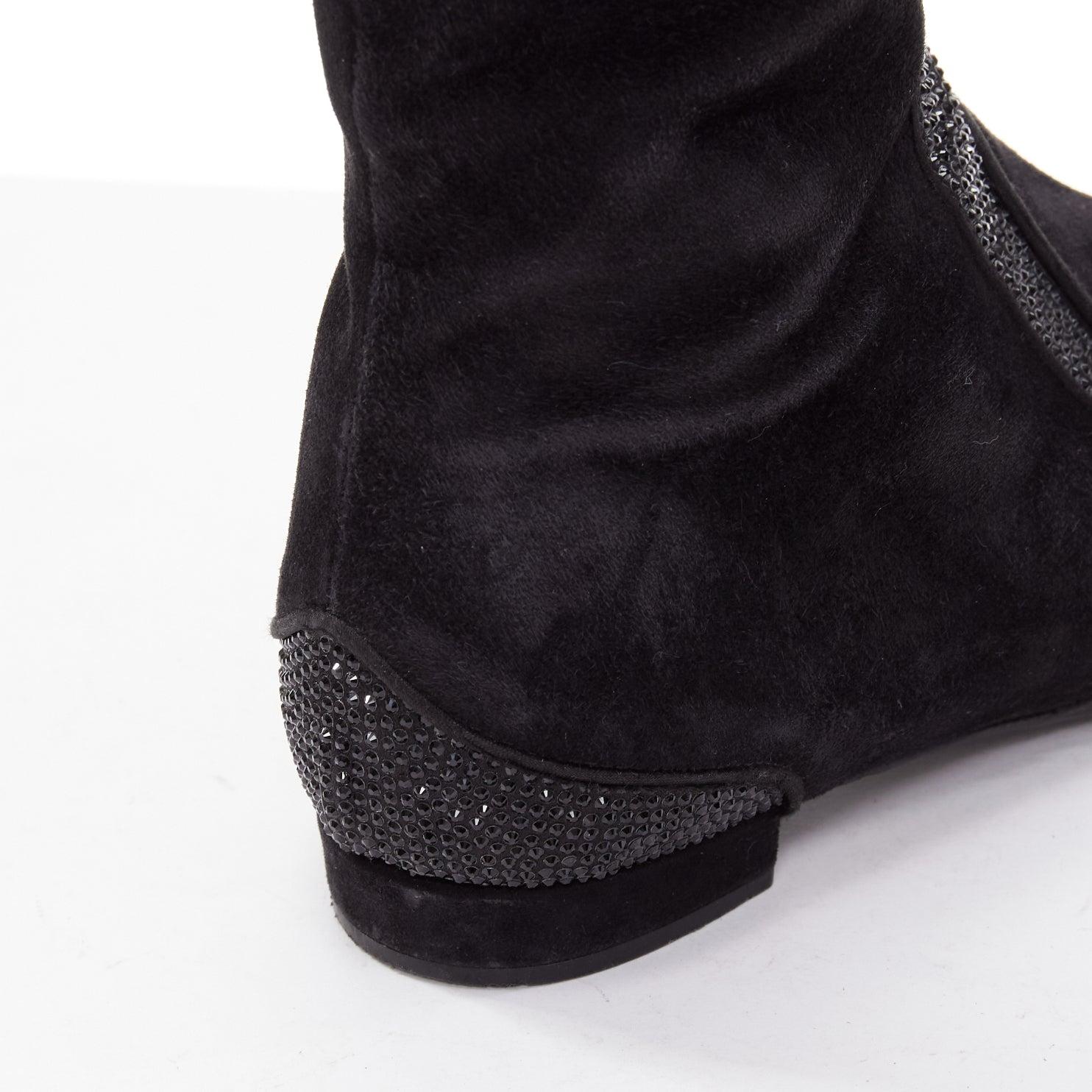 Rene Caovilla, botte plate en daim noir avec fente arrière et strass au niveau du genou EU35.5 en vente 3