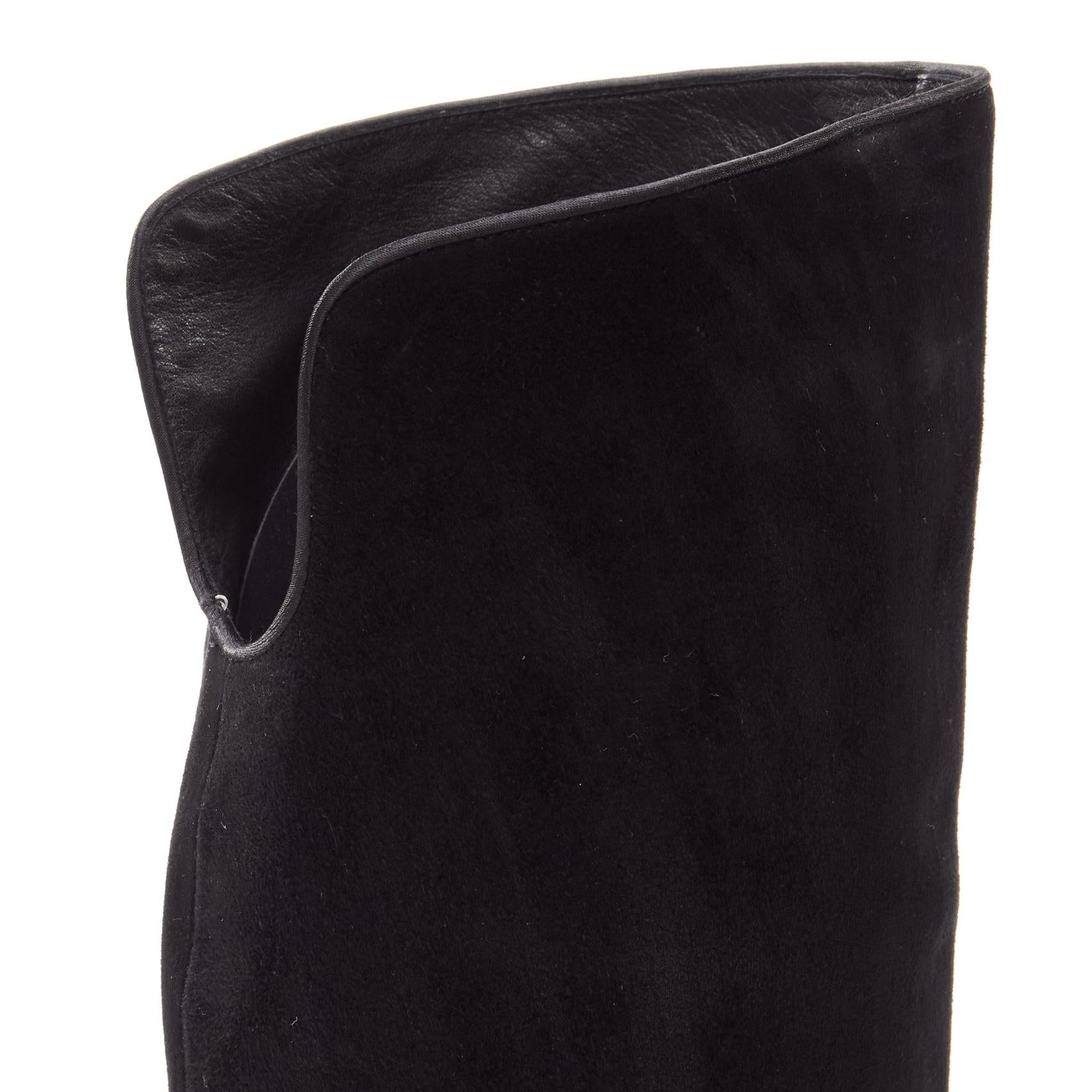 Rene Caovilla, botte plate en daim noir avec fente arrière et strass au niveau du genou EU35.5 en vente 4