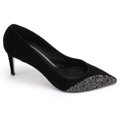 RENE CAOVILLA Pumps Black Suede Crystal Pointed Toe Heel Sz 40