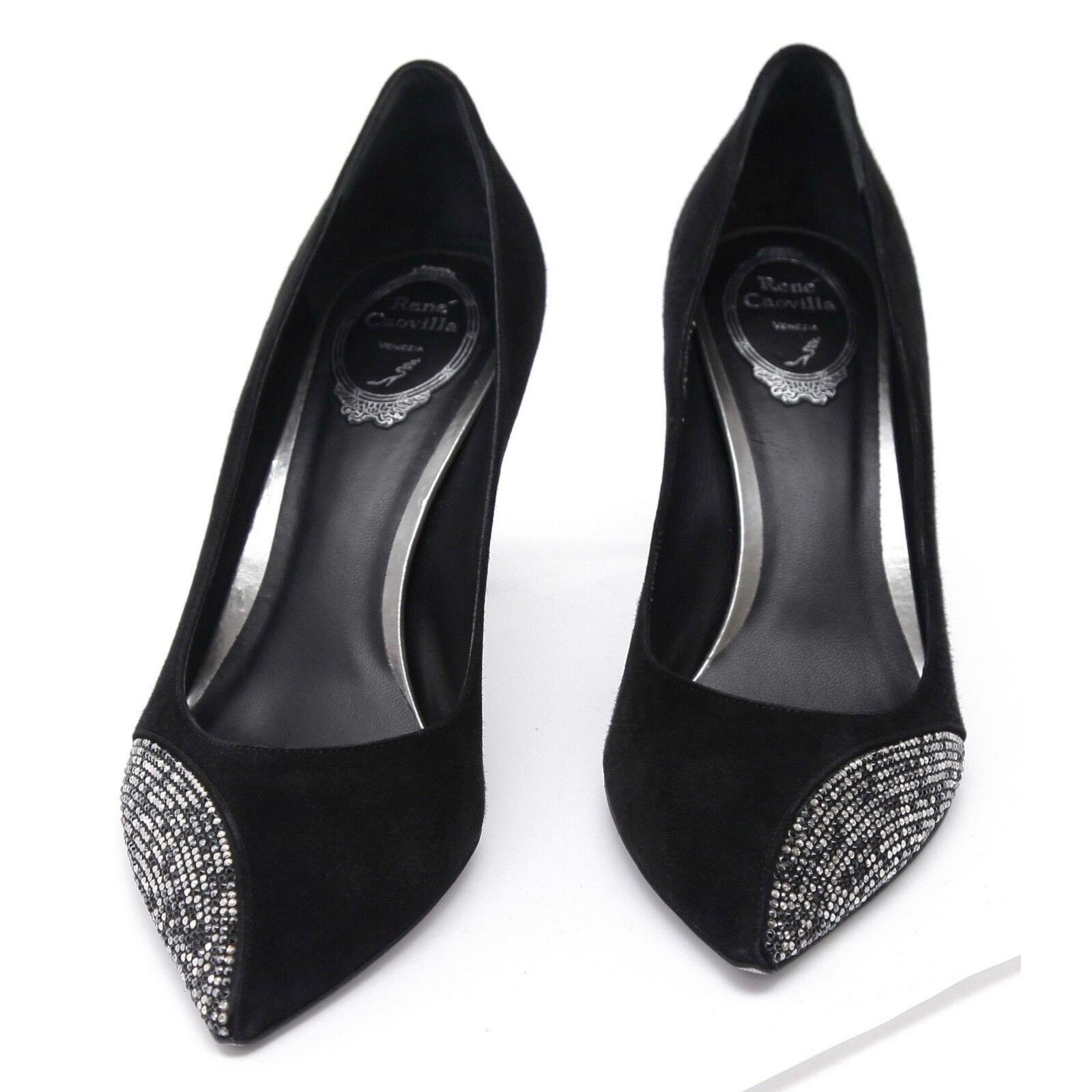 RENE CAOVILLA Pumps Black Suede Crystal Pointed Toe Heel Sz 40 For Sale 2