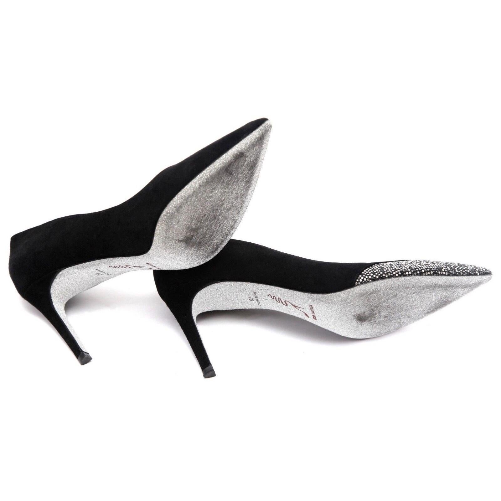 RENE CAOVILLA Pumps Black Suede Crystal Pointed Toe Heel Sz 40 For Sale 4