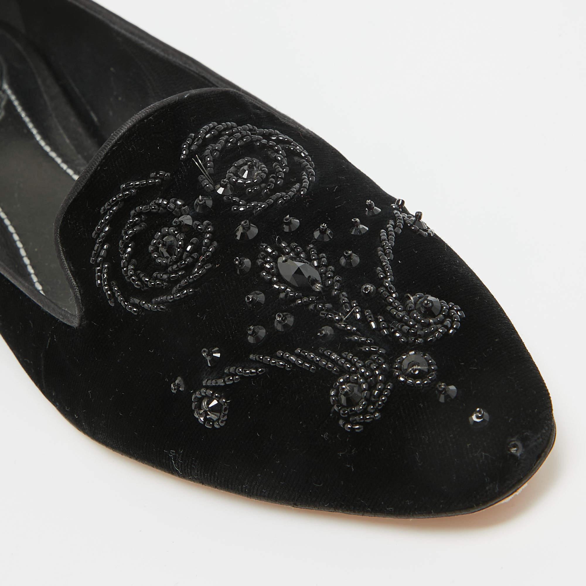 René Caovilla Black Velvet Crystal Embellished Slip On Smoking Slippers Size 41 For Sale 3