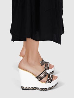 Rene Caovilla Black & White Leather Wedge Sandals Size IT 40