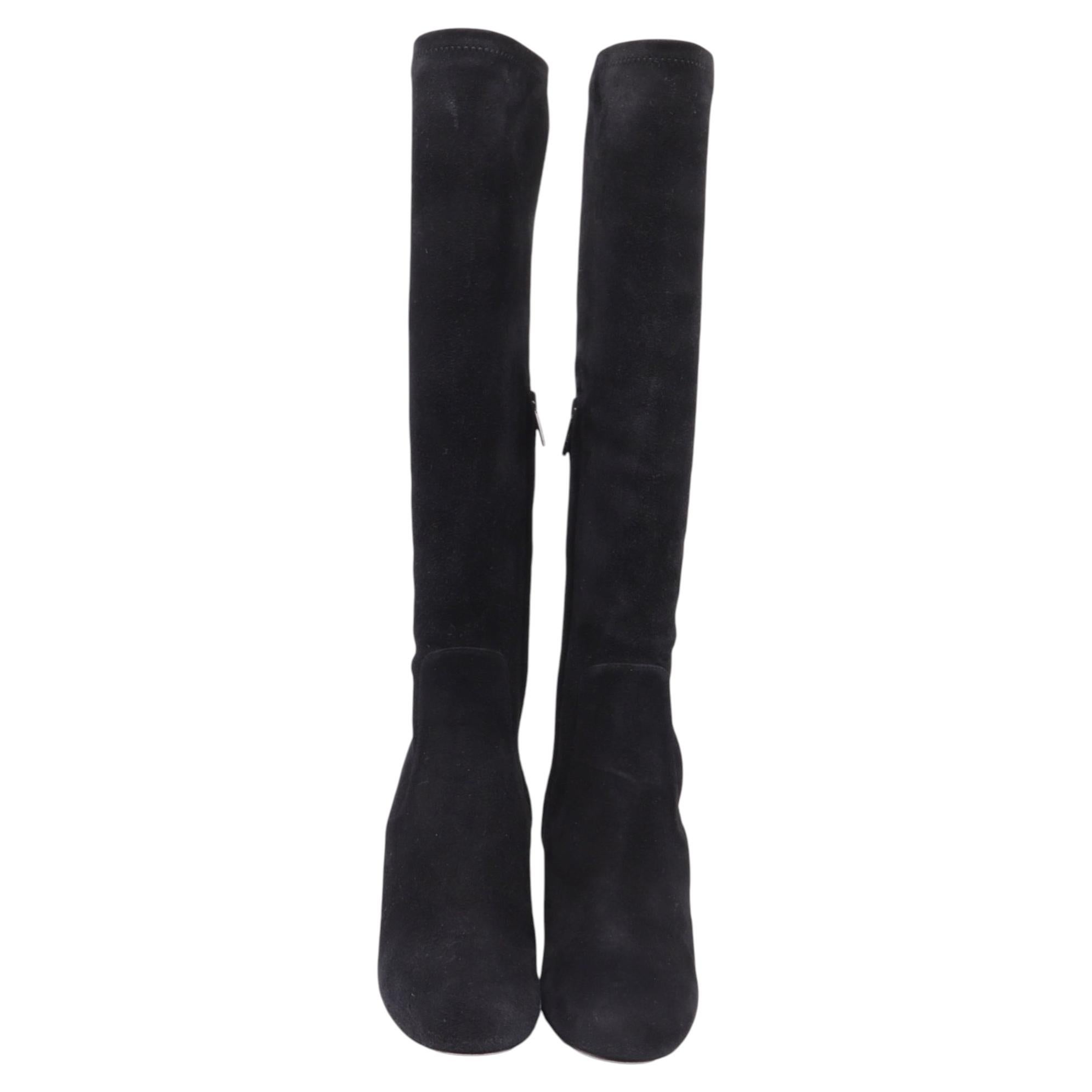 Botas hasta la rodilla con tacón grueso de René Caovilla, en ante negro en venta