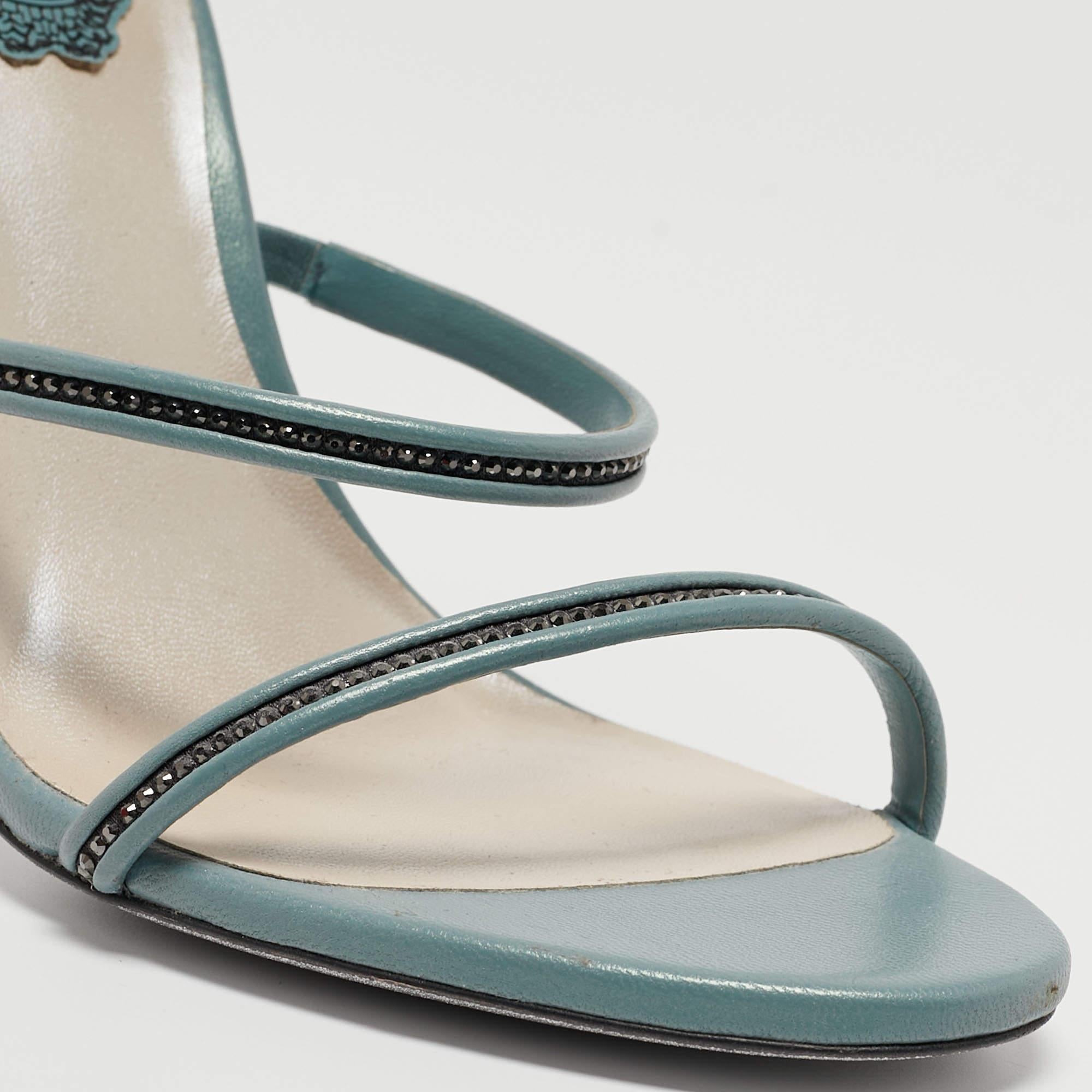 Rene Caovilla Blue Crystal Embellished Leather Cleo Sandals Size 36 3