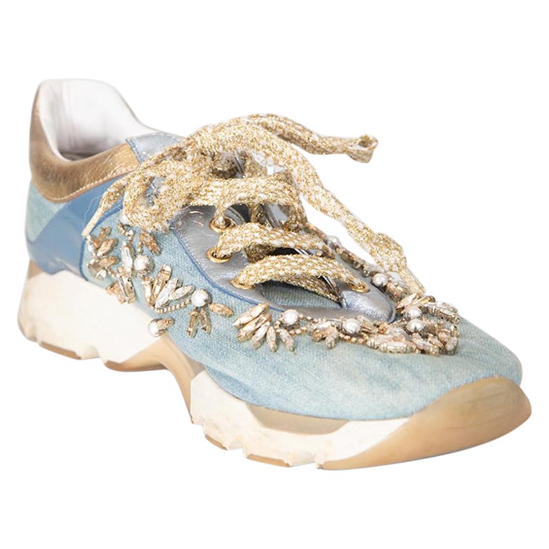 Rene His His, Bleu Denim Embelli Trainers Size IT 41