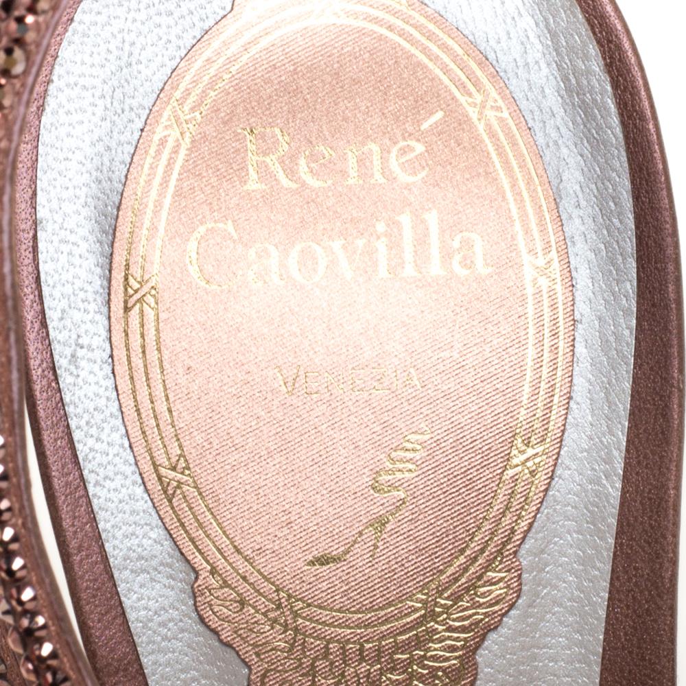 René Caovilla Brown Satin Ellabrita Crystal Embellished Strap Sandals Size 38 3