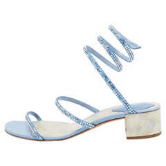 René Caovilla Caovilla Blue Satin Crystal Embellished Cleo Sandals Size 38