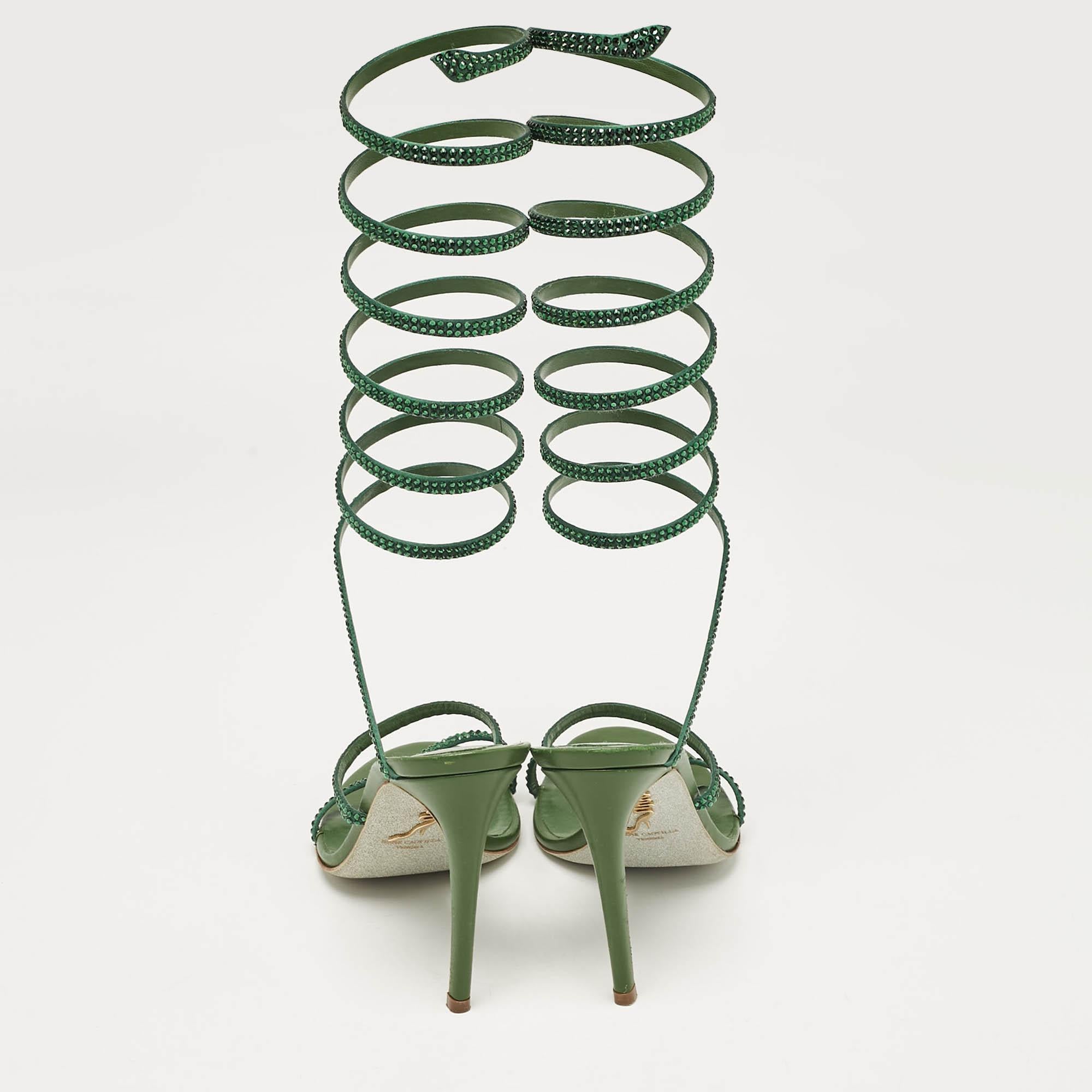De las mujeres René Caovilla Sandalias con tira al tobillo Cleo de piel verde y cristal talla 39 en venta