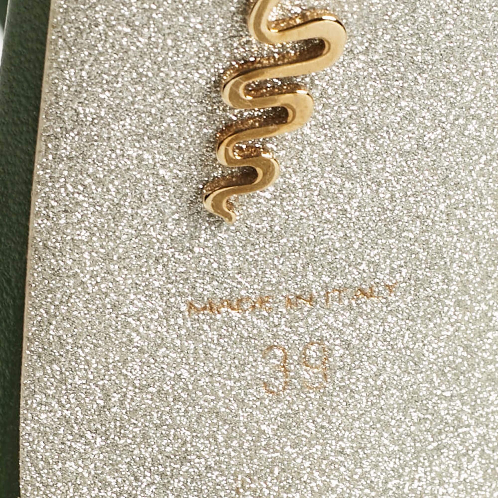 René Caovilla Sandalias con tira al tobillo Cleo de piel verde y cristal talla 39 en venta 3