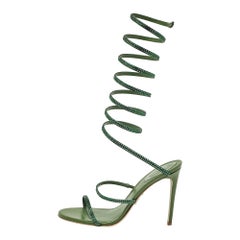 René Caovilla Caovilla Green Leather Crystal Cleo Ankle Strap Sandals Size 39