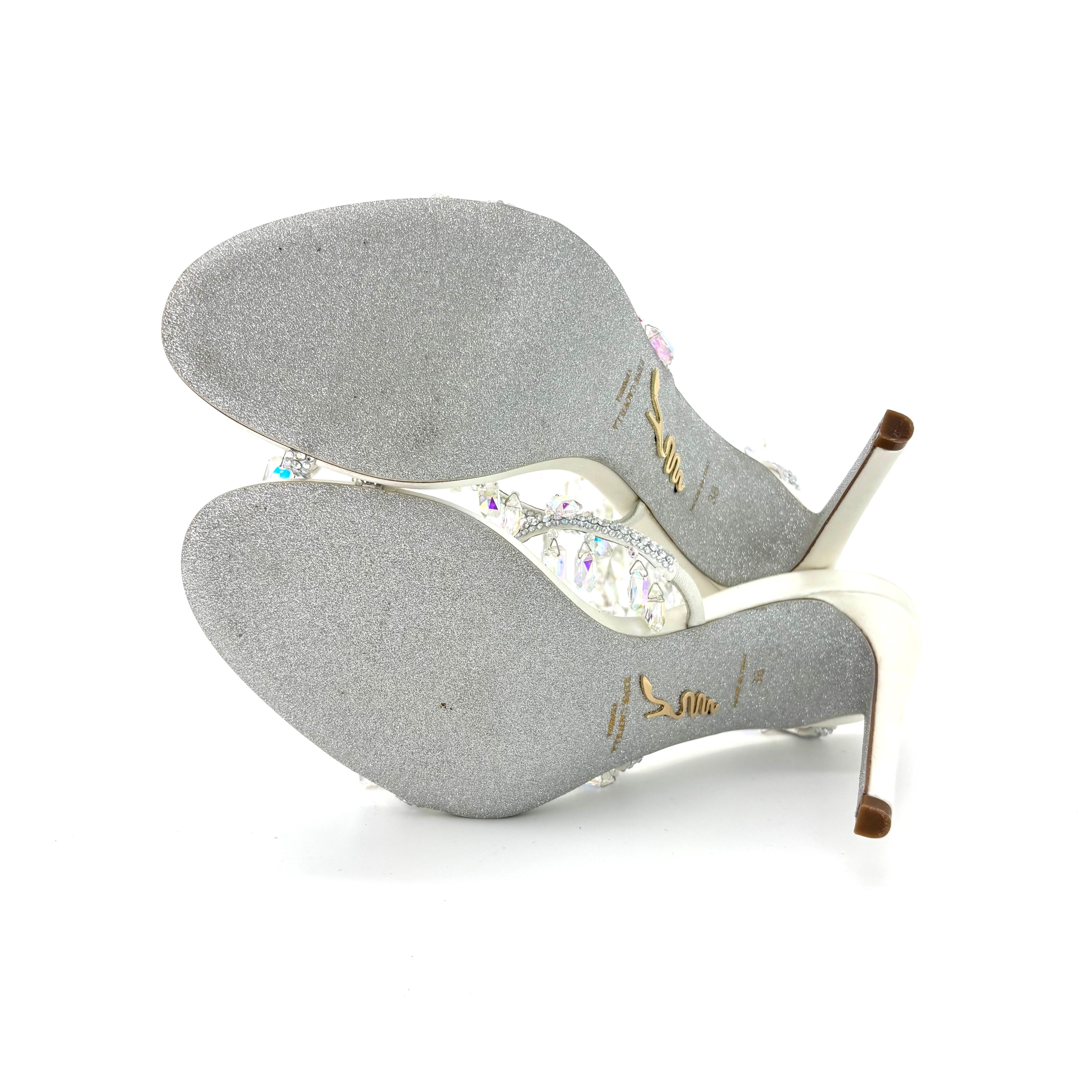 Rene Caovilla Kronleuchter Weiß 105 Kristallverzierte Wraparound Sandalen 38 im Angebot 2