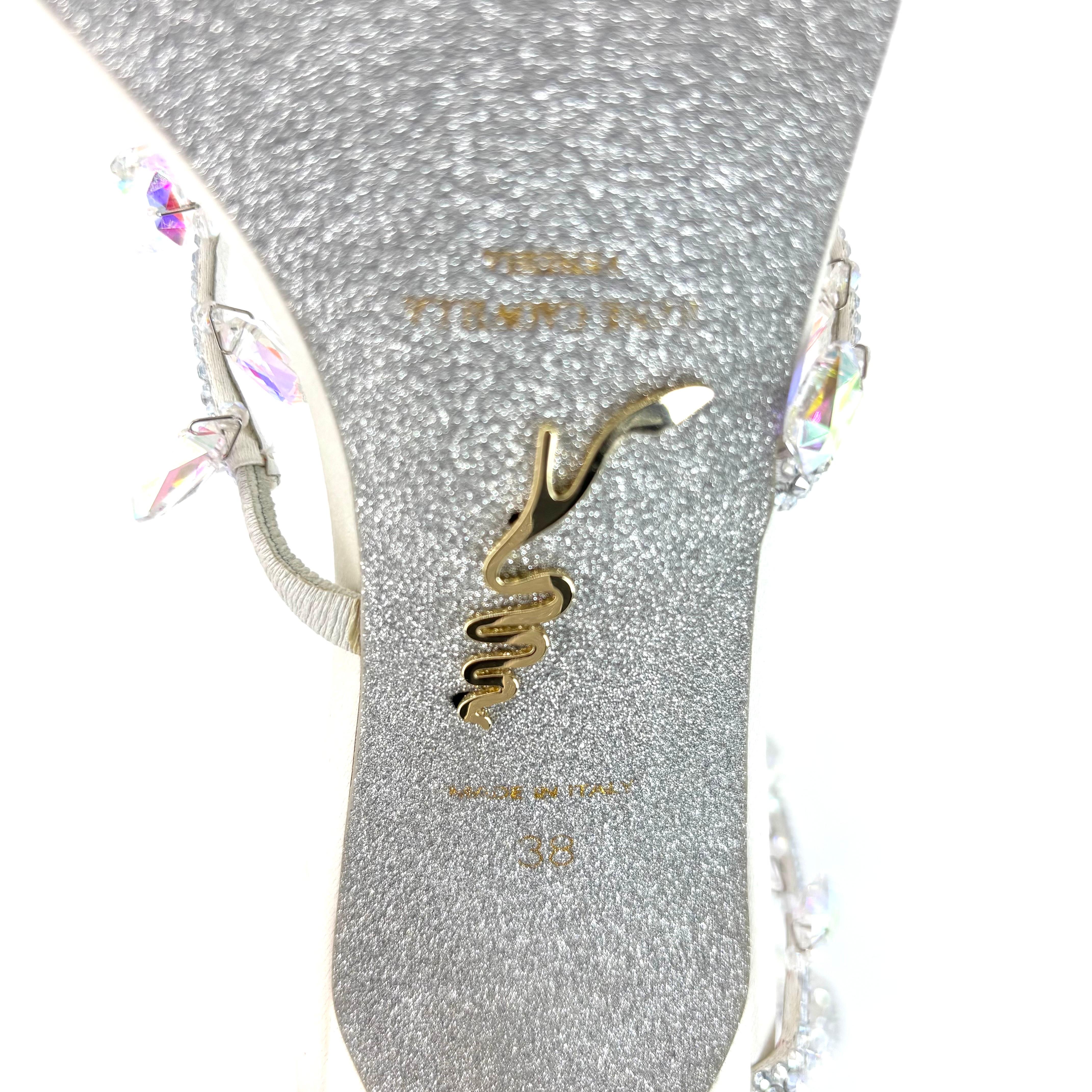 Rene Caovilla Kronleuchter Weiß 105 Kristallverzierte Wraparound Sandalen 38 im Angebot 3