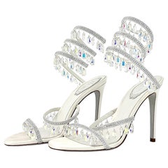 Rene Caovilla Chandelier White 105 Crystal Embellished Wraparound Sandals 38
