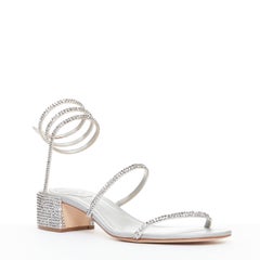 RENE CAOVILLA Cleo 45 silver strass crystal wrap around block heels EU37.5
