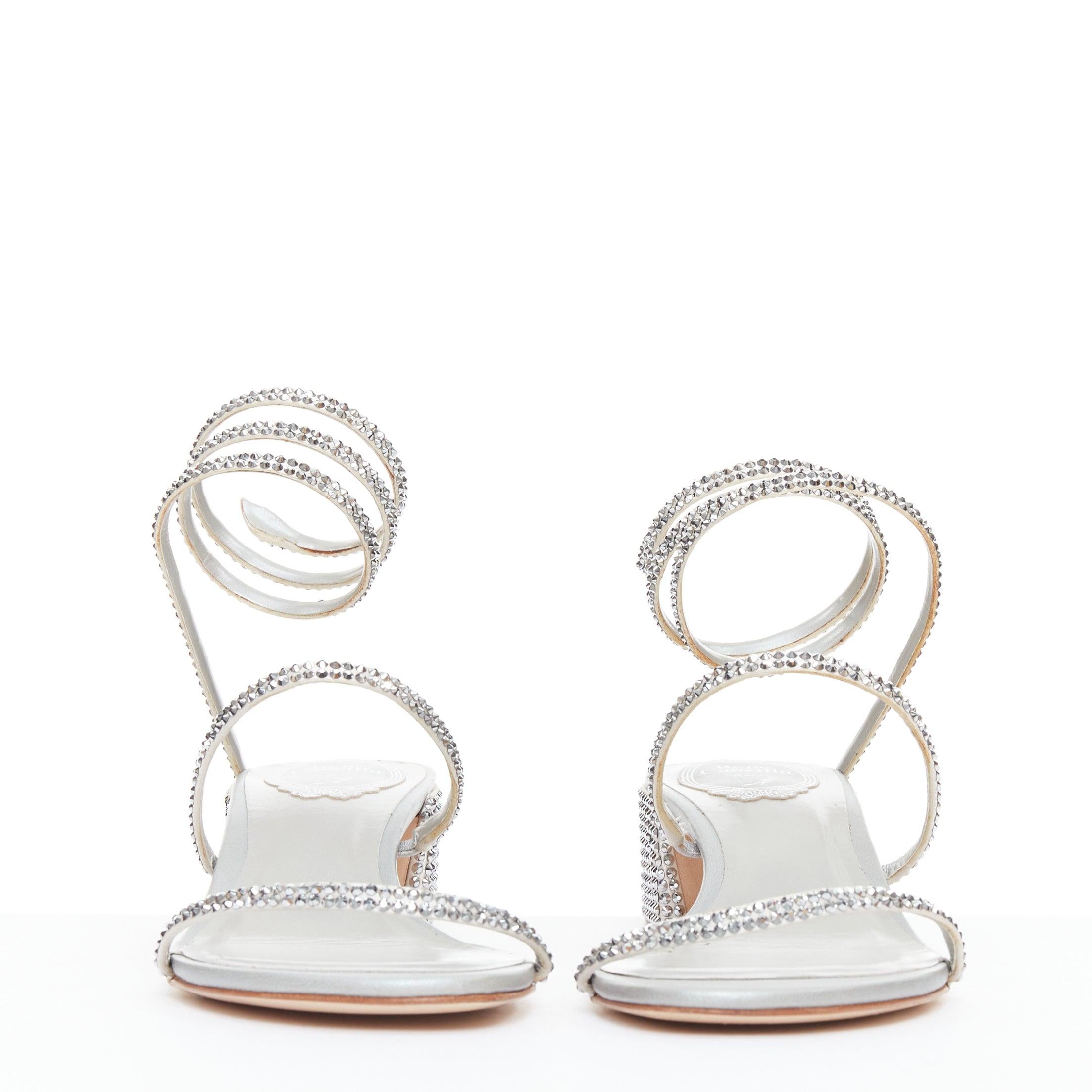 RENE CAOVILLA Cleo 45 silver strass crystal wrap around block heels EU37.5 (Silber) im Angebot