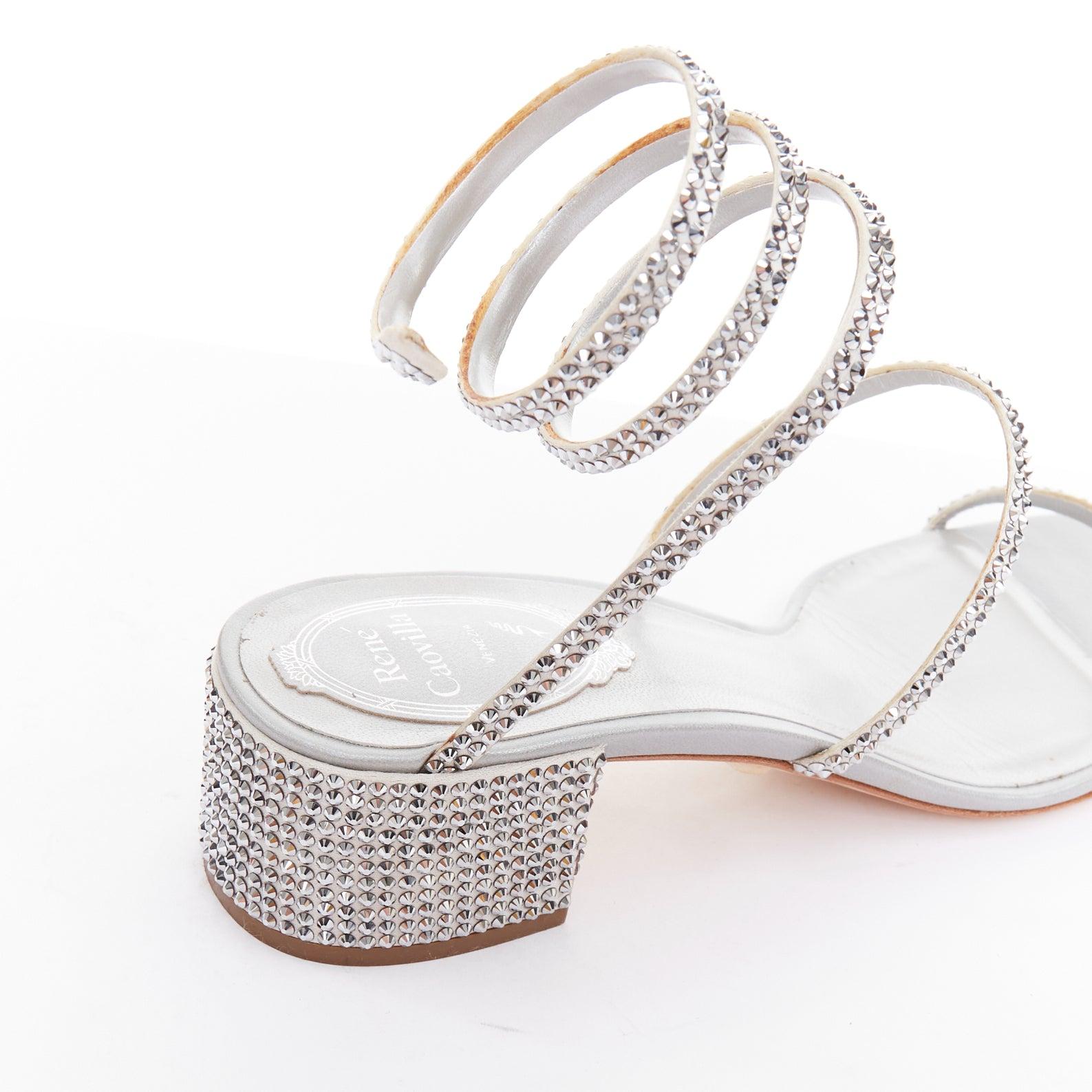 RENE CAOVILLA Cleo 45 silver strass crystal wrap around block heels EU37.5 im Angebot 3
