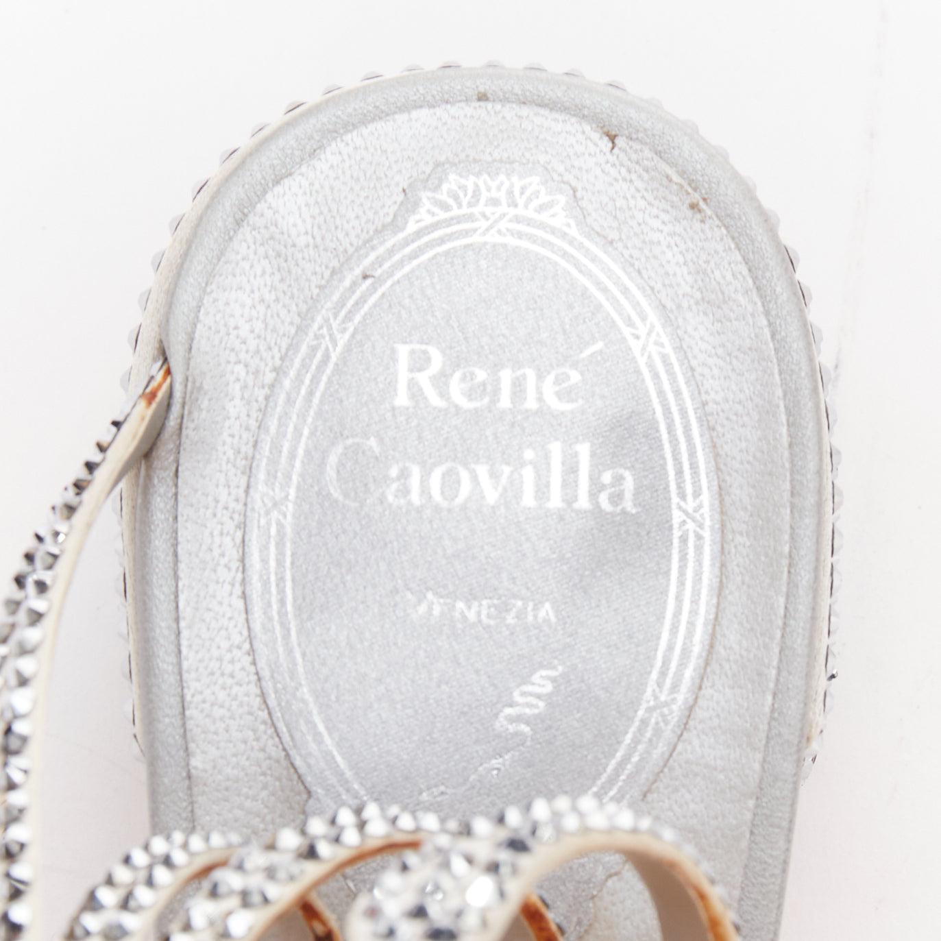 RENE CAOVILLA Cleo 45 silver strass crystal wrap around block heels EU37.5 im Angebot 4