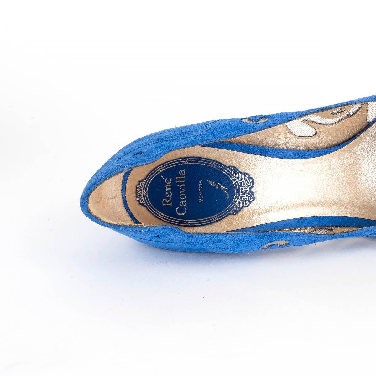 RENE CAOVILLA cobalt blue suede ILLUSION LASER-CUT Pumps Shoes 38.5 For Sale 2