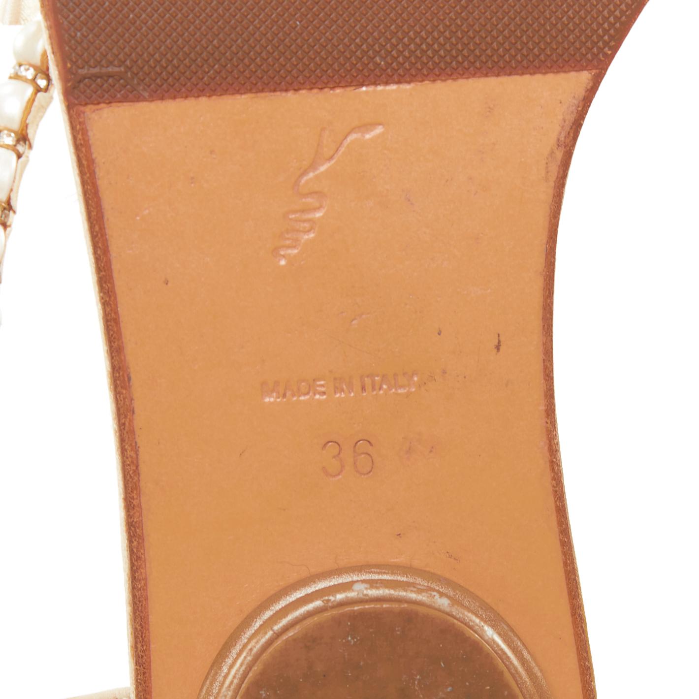 RENE CAOVILLA Creme Schleife faux Perle tstrap Strass trim flache Sandalen EU36 im Angebot 5