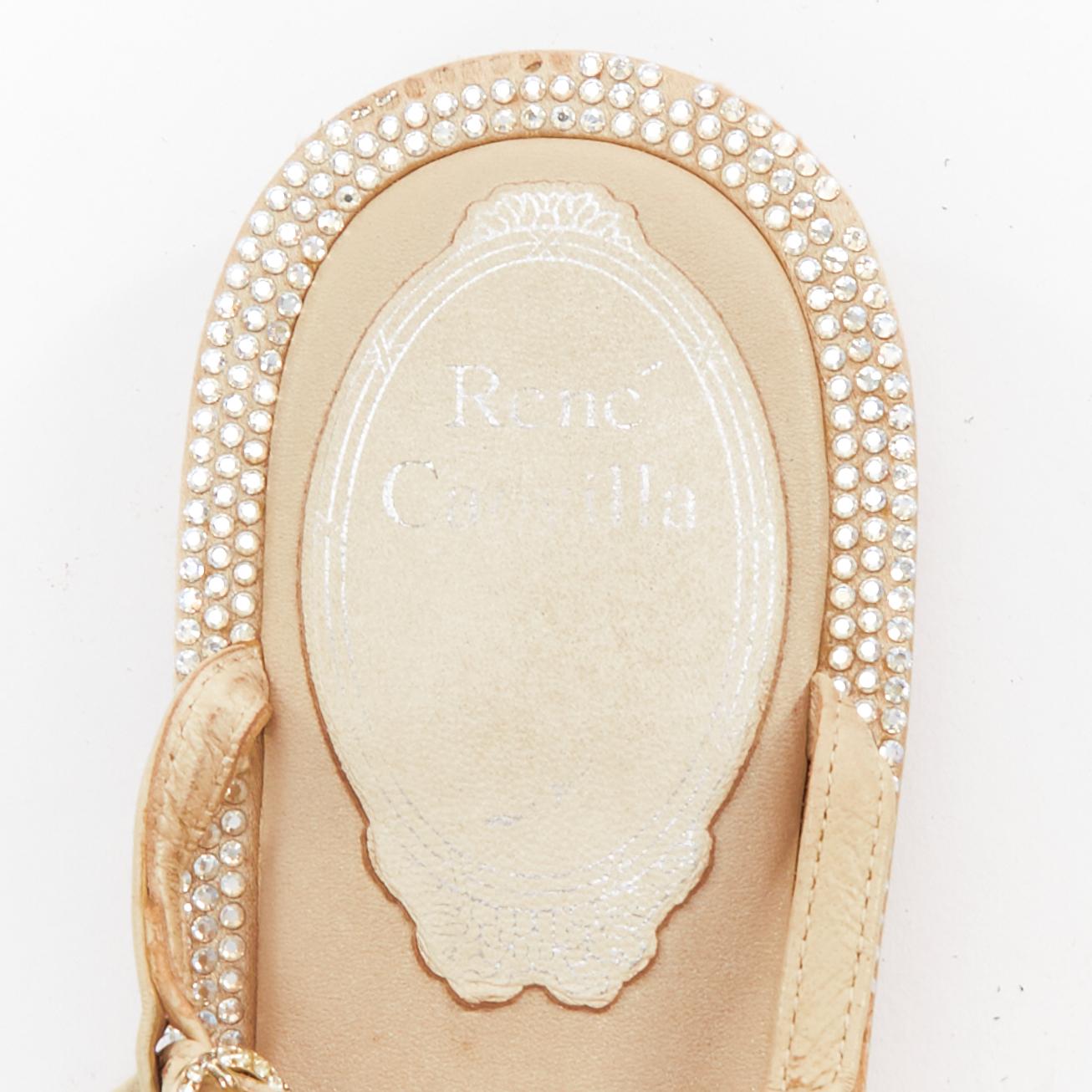 RENE CAOVILLA Creme Schleife faux Perle tstrap Strass trim flache Sandalen EU36 im Angebot 1