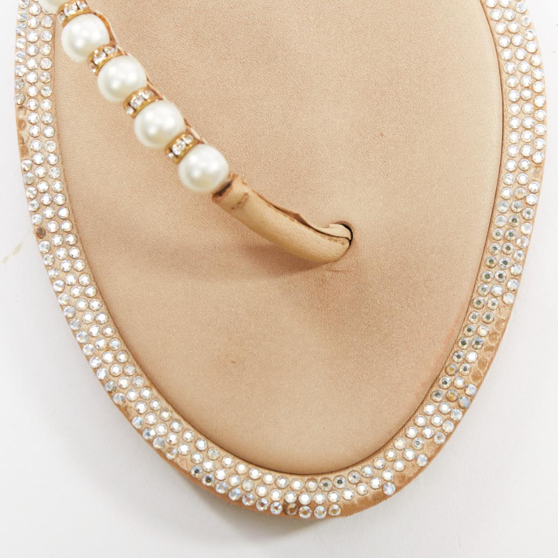 RENE CAOVILLA Creme Schleife faux Perle tstrap Strass trim flache Sandalen EU36 im Angebot 4