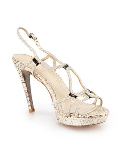 Rene Caovilla Cream Snakeskin Crystal Heeled Sandals Size IT 38