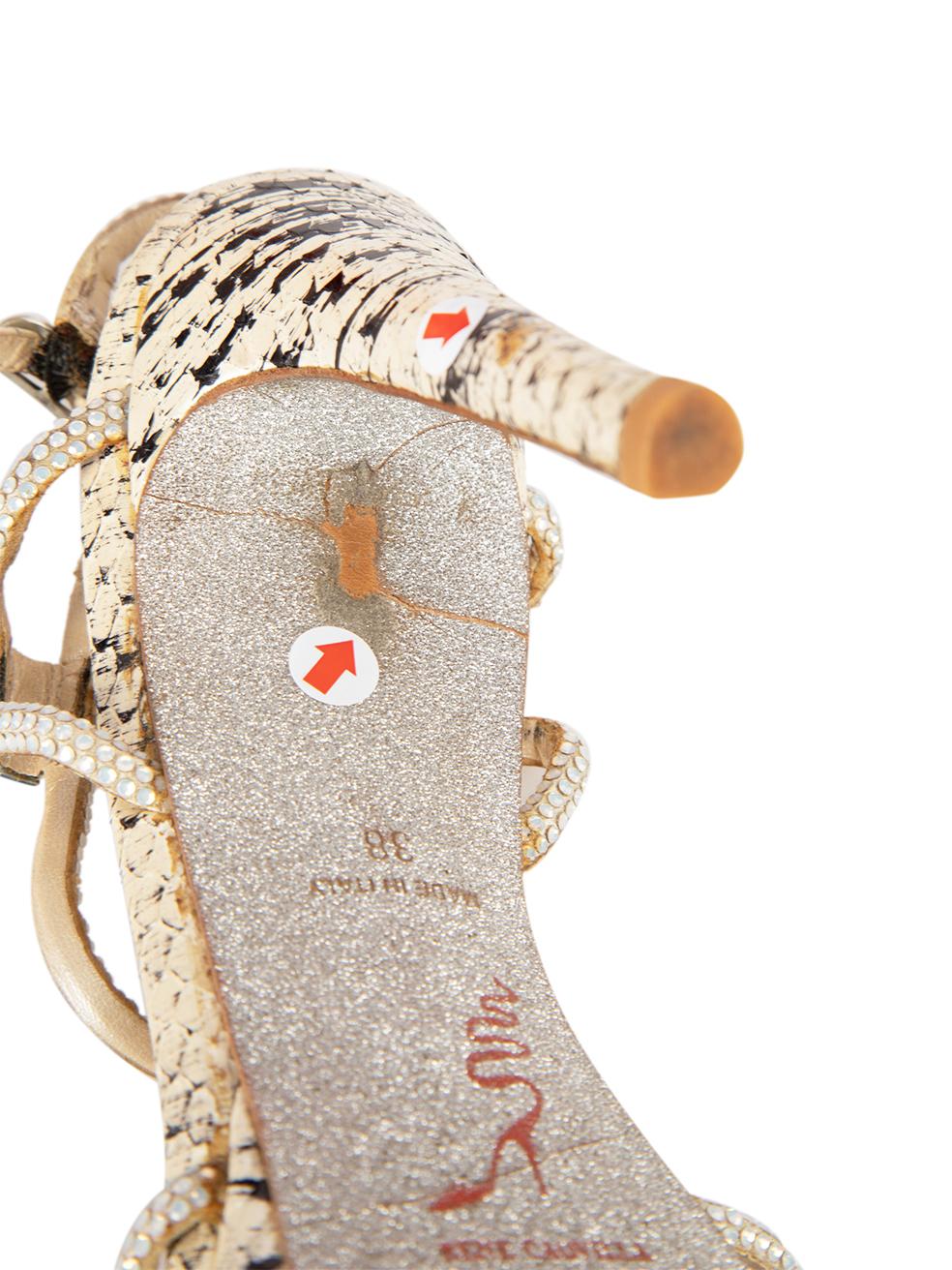 Rene Caovilla Cream Snakeskin Crystal Heeled Sandals Size IT 38 For Sale 3