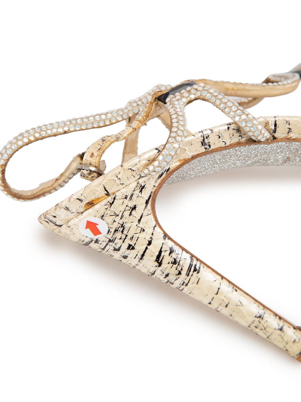 Rene Caovilla Creme Schlangenhaut Kristall Absatzsandalen Größe IT 38 im Angebot 3