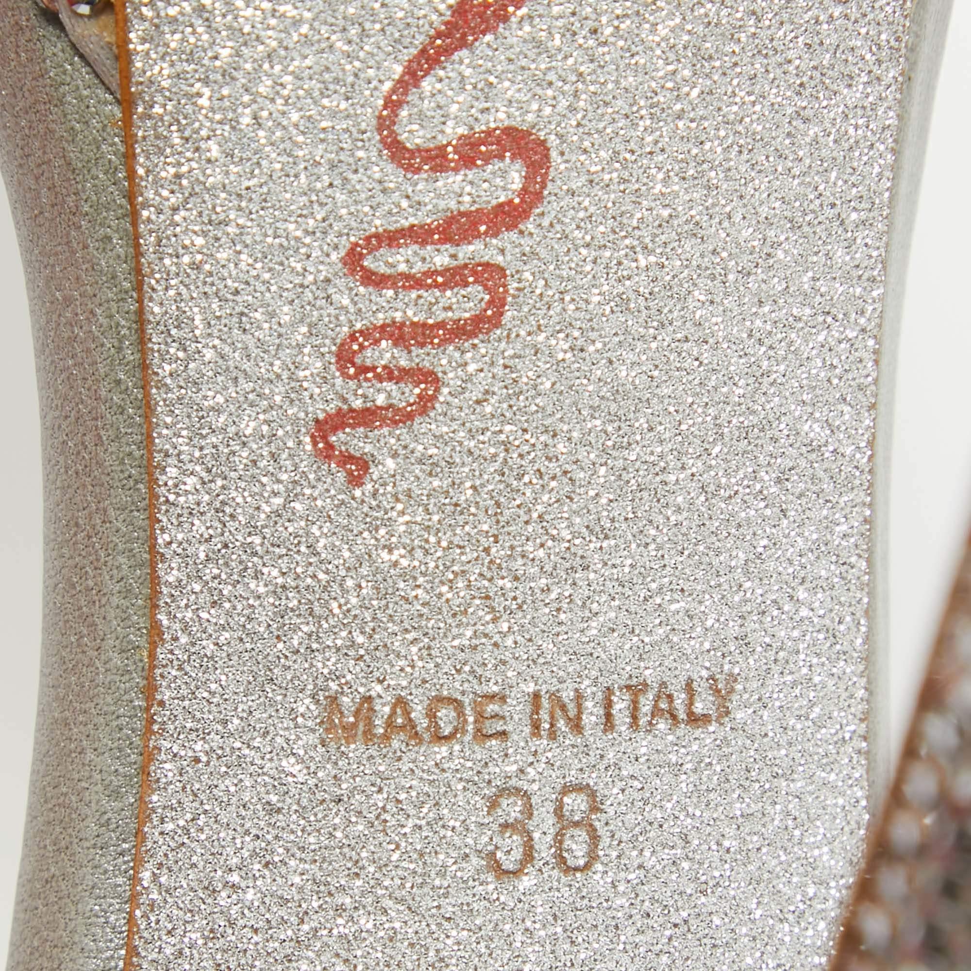 René Caovilla Crystal Embellished Satin Platform Ankle Strap Sandals Size 38 2