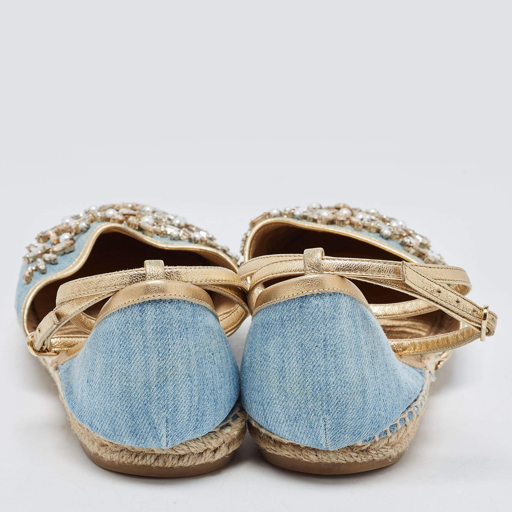 Donna René Caovilla - Denim - Pelle con decorazioni alla caviglia - Espadrille Flats Taglia 41