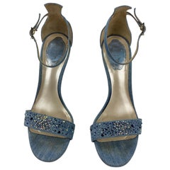 Rene Caovilla Embellished Denim Strappy Sandals Heels , Size 38/ 8