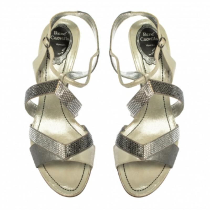 Women's René Caovilla Embellished Satin And Nubuck Leather Ankle Strap Sandals Size 39.5 For Sale