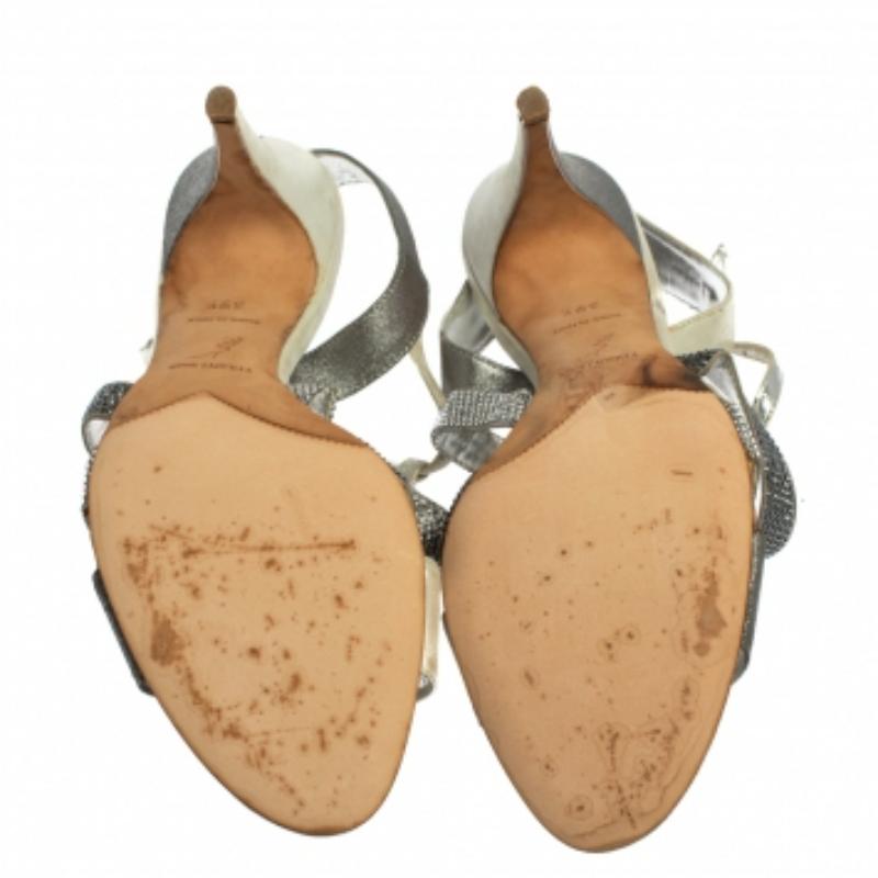 René Caovilla Embellished Satin And Nubuck Leather Ankle Strap Sandals Size 39.5 For Sale 1