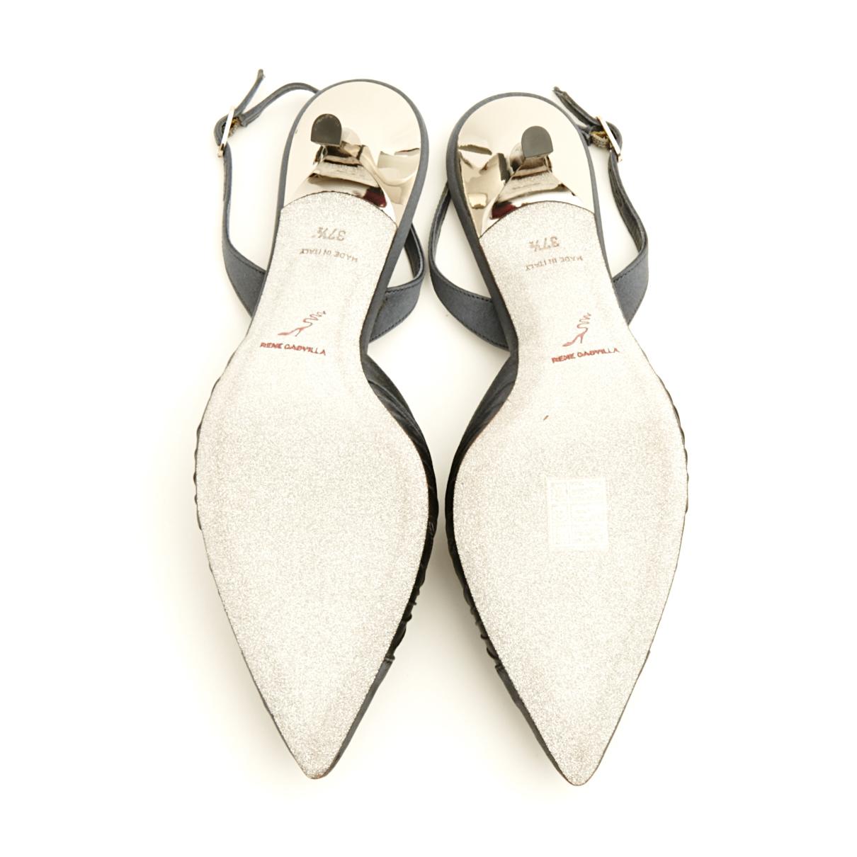 Women's Rene Caovilla Escarpins EU37.5 Grey Satin Slingback Pumps Shoes US7 NIB For Sale