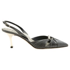 Rene Caovilla Escarpins EU37.5 Grey Satin Slingback Pumps Shoes US7 NIB