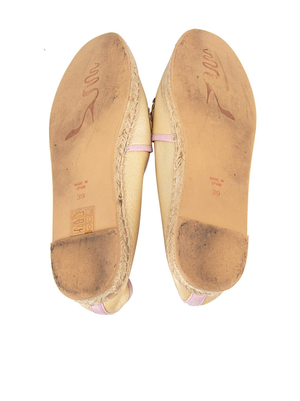 René Caovilla Gold Leather Jewelled Espadrilles Size IT 39 In Good Condition For Sale In London, GB