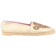 René Caovilla Gold Leather Jewelled Espadrilles Size IT 39