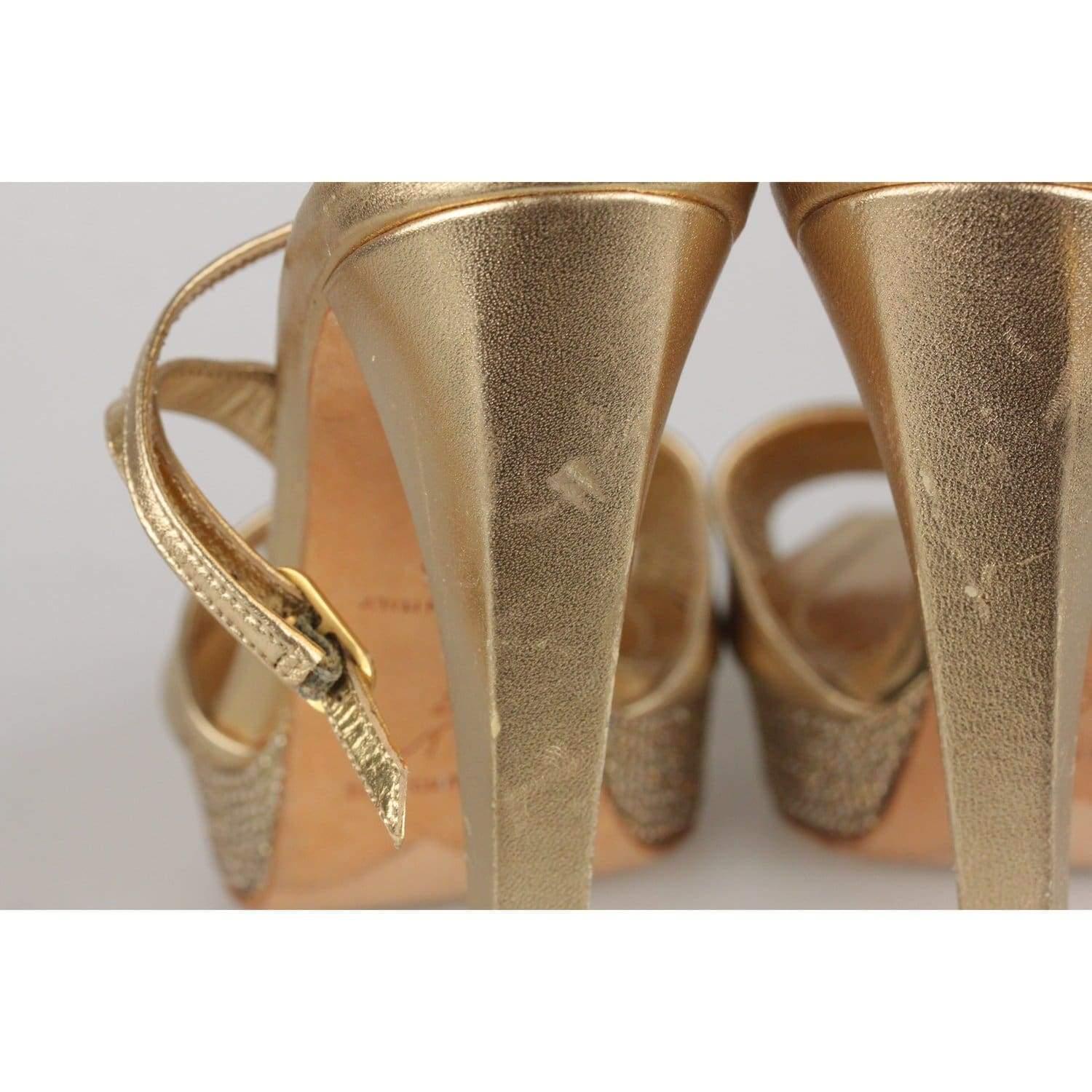 René Caovilla Gold Sandals Heels Shoes with Crystals Size 36 IT 3