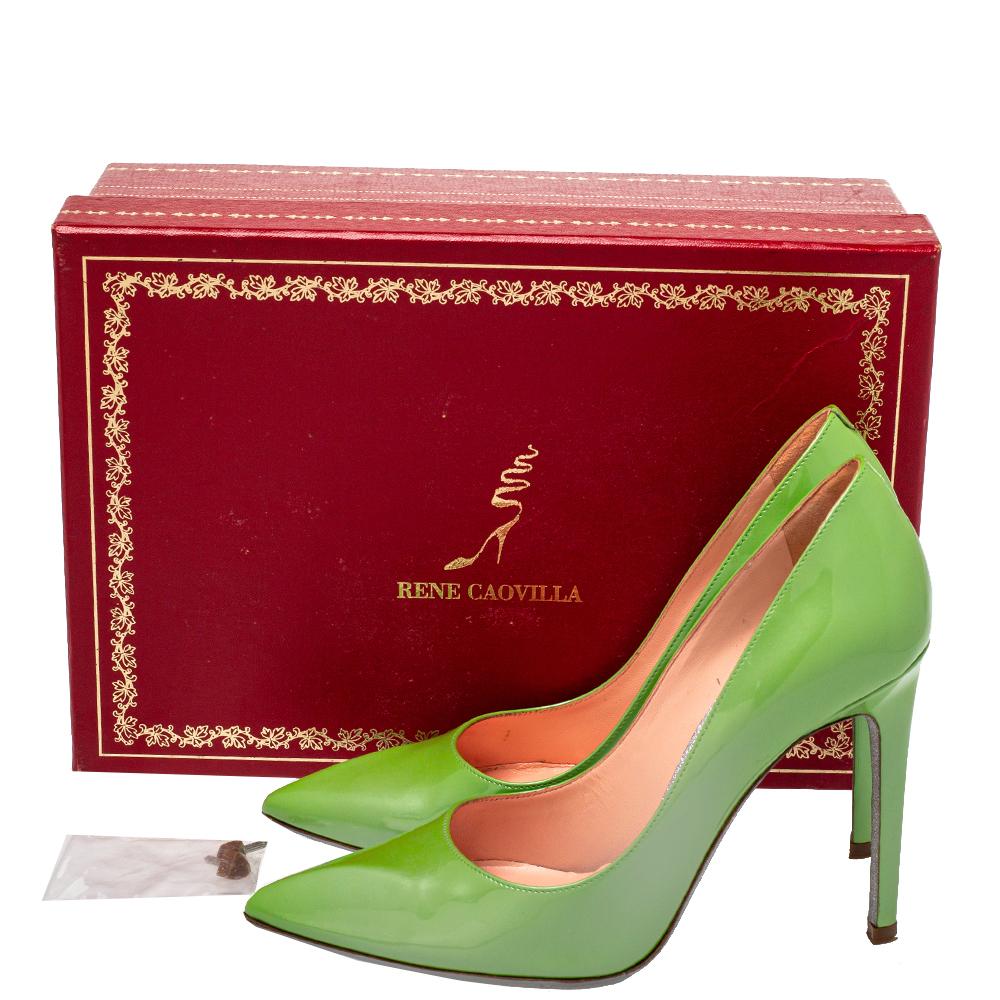 René Caovilla Green Patent Leather Pointed Toe Pumps Size 35.5 1