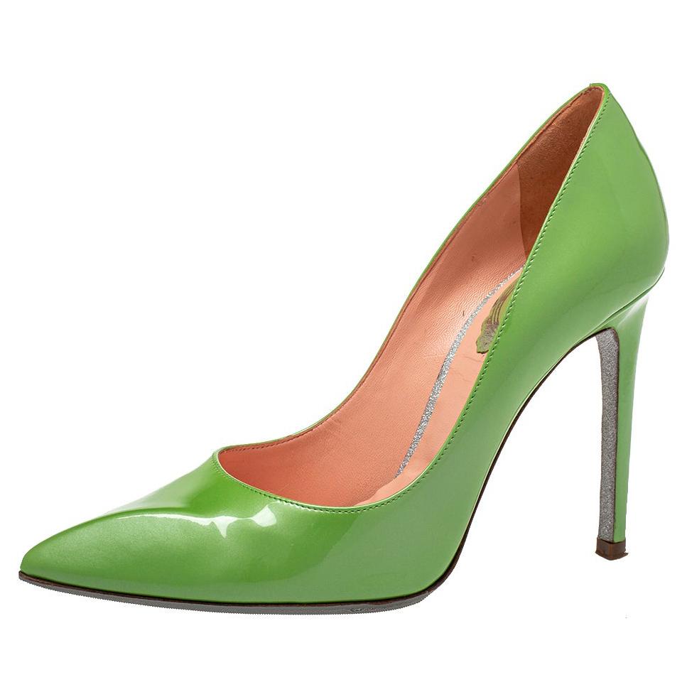 René Caovilla Green Patent Leather Pointed Toe Pumps Size 35.5