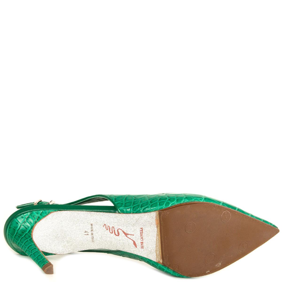 Green RENE CAOVILLA green Pointed Toe CROCODILE NADINE Slingbacks Shoes 41