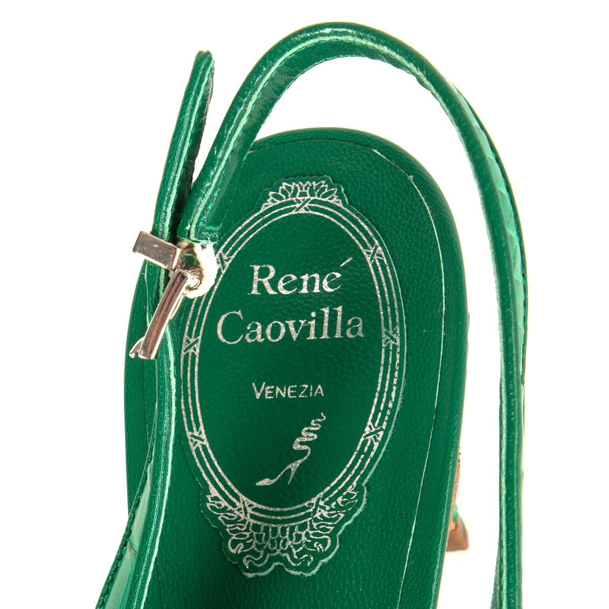 RENE CAOVILLA green Pointed Toe CROCODILE NADINE Slingbacks Shoes 41 In Excellent Condition In Zürich, CH