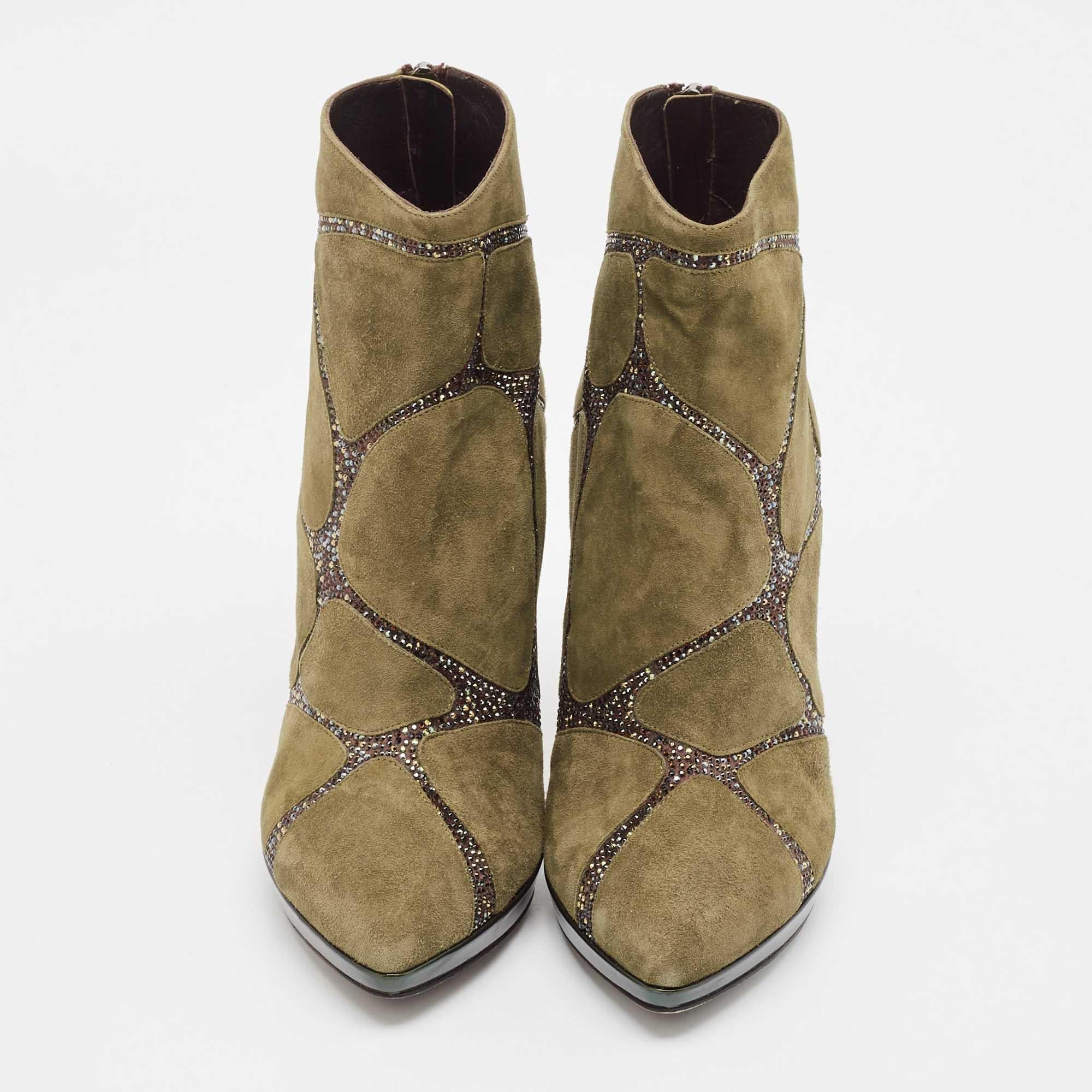 Marron René Caovilla - Bottes en daim vertes Taille 39 en vente